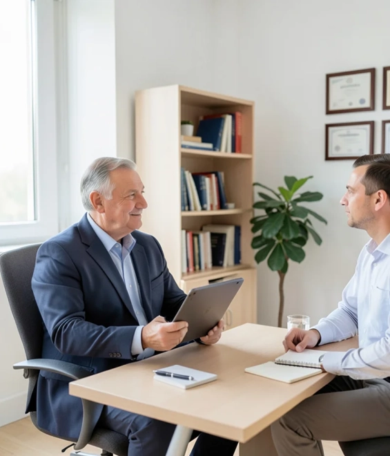 врач психиатр разговаривает с пациентом о лечении алкогольного психоза